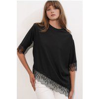 Oversized Strickbluse mit Spitzenbesatz