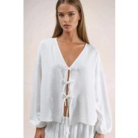 Oversized V-Ausschnitt Bindeband Bluse