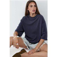Oversized gerippte Rundhals-Bluse