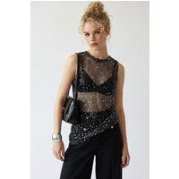 Ärmellose Netzbluse mit Pailletten