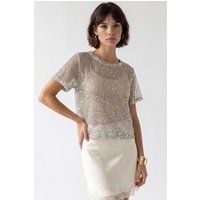 Paillettenbesetzte transparente Mesh-Bluse