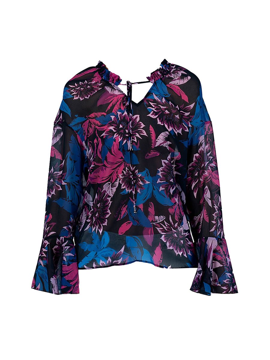 Transparente Bluse mit Blumenmuster und Rüschen