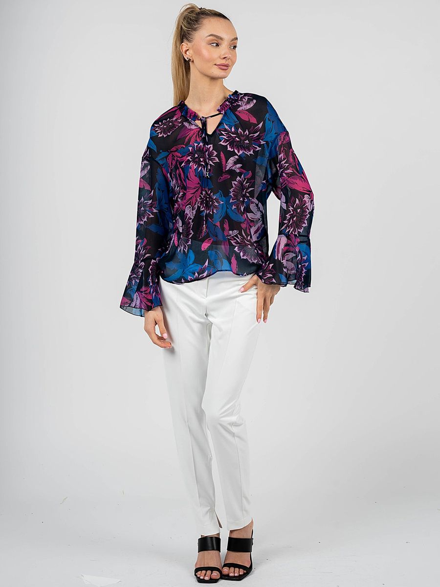 Transparente Bluse mit Blumenmuster und Rüschen
