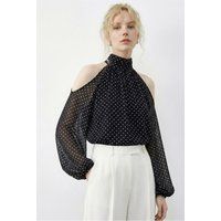 Polka-Dot Chiffon-Bluse mit Ausschnitt