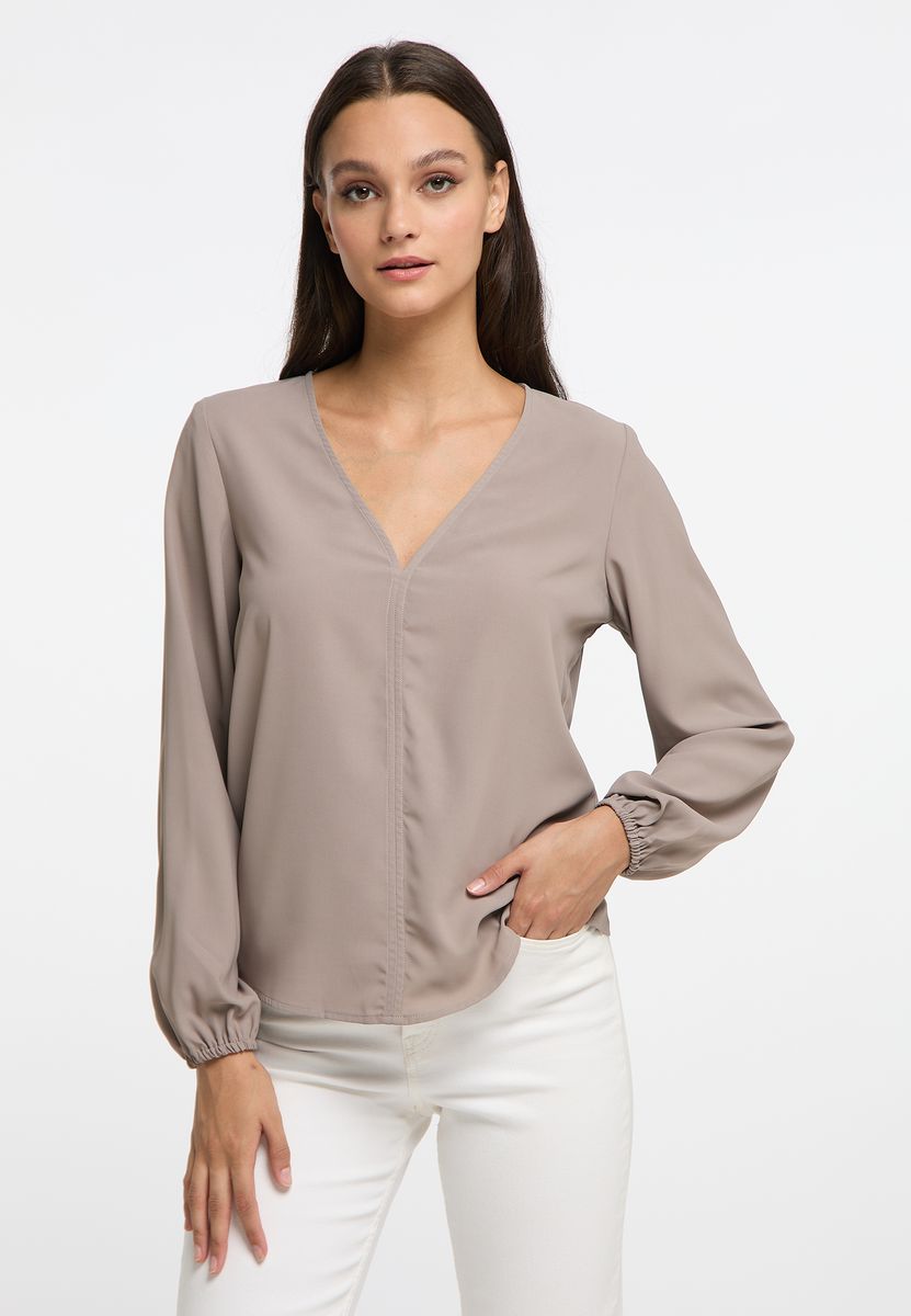 Minimalistische V-Ausschnitt Bluse mit Elastikbündchen