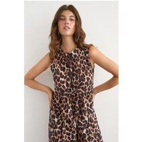 Ärmellose Leoparden-Bluse mit Schleifendetails