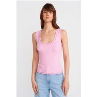 Ärmelloses Rippstricktop mit U-Ausschnitt