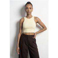Geripptes ärmelloses High-Neck Crop-Top
