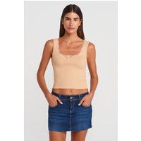 Geripptes Crop-Cami mit Spitze
