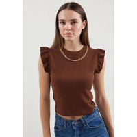 Strukturiertes Top mit Rüschen und Kette