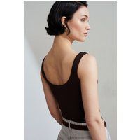 Geripptes Henley Crop Top