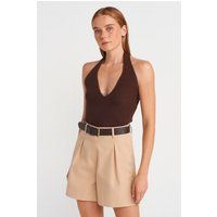 Strukturiertes Halter-Top mit V-Ausschnitt