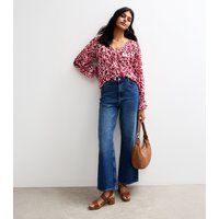 Chiffon-Rüschenbluse mit Leopardenmuster