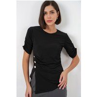 Asymmetrisches Top mit seitlicher Raffung