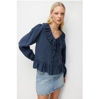 Rüschenbluse mit V-Ausschnitt und Schößchen