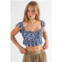 Bedruckte Cropped-Bluse mit Rüschenkragen