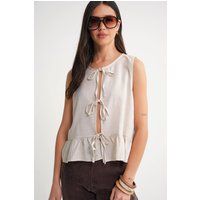 Ärmellose Leinen-Mix Bluse mit Bindebändern
