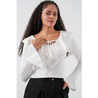 Rüschenbluse mit V-Ausschnitt Bindeband