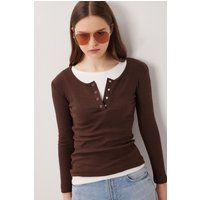Schmal geschnittenes Ripp-Henley-Top