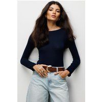 Figurbetontes Langarmshirt mit Boot-Ausschnitt