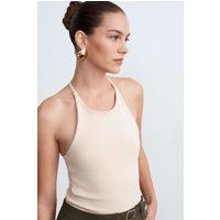 Schmal geschnittenes Halterneck-Jersey-Top