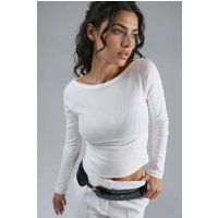 Geripptes Slim-Fit Bootsausschnitt-Oberteil
