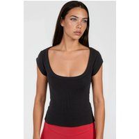 Rippstrick-T-Shirt mit U-Ausschnitt