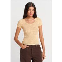 Pointelle-Stricktop mit U-Ausschnitt