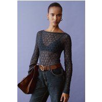 Transparente Spitzenbluse mit U-Boot-Ausschnitt