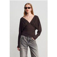 Schmal geschnittene Drapierte V-Ausschnitt Bluse
