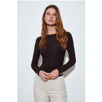 Langarmshirt mit Bootsausschnitt und Raffung
