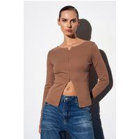 Schmal geschnittene Jersey-Bluse mit Reißverschluss