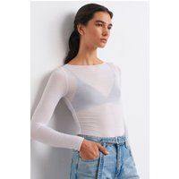 Transparente Strickbluse mit U-Boot-Ausschnitt