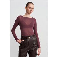 Transparentes Jersey-Top mit U-Boot-Ausschnitt