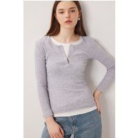 Geripptes Henley-Langarmshirt