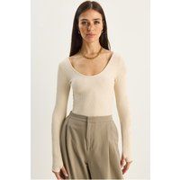 Enges Rippen-Langarmshirt mit U-Ausschnitt