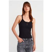 Geripptes Henley-Racerback-Cami-Top