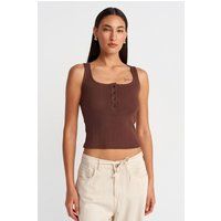 Geripptes Henley-Top mit Quadratausschnitt