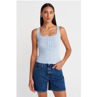 Pointelle Geripptes Henley-Top
