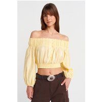 Schulterfreies gesmoktes Crop-Top