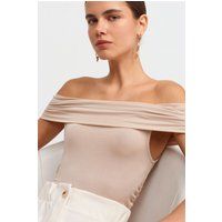 Schulterfreie drapierte Jersey-Bluse