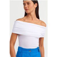 Geripptes Schulterfreies Strick-Top