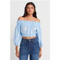 Schulterfreie Crop-Bluse mit Smok-Details