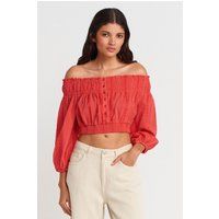 Schulterfreie Crop-Bluse mit Knopfleiste