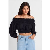 Schulterfreies Crop-Top mit Ballonärmeln