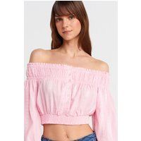 Schulterfreies Crop-Top mit Knöpfen