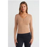 Schmal geschnittenes geripptes Henley-Top