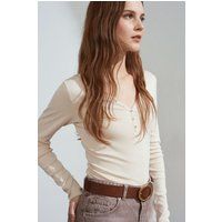 Schmal geschnittene Baumwolljersey Henley-Bluse