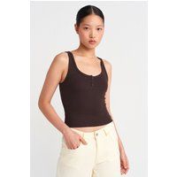 Geripptes Henley-Crop-Tanktop