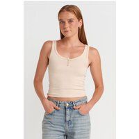 Geripptes Henley Crop Top